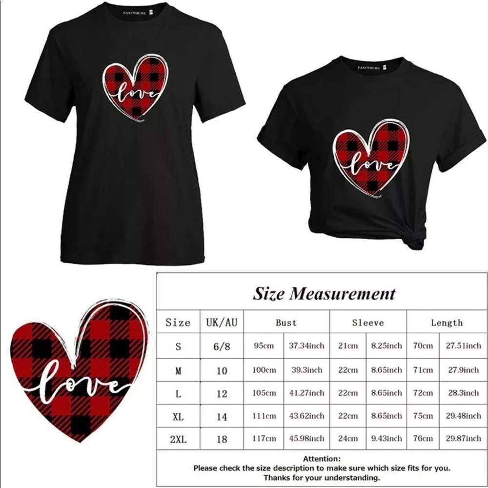 🎉last one🎉Buffalo Plaid Heart T-Shirt - Picture 3 of 5